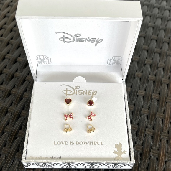 NIB Three Pair Disney Gold Tone Stud Earrings For Pierced Ears - Picture 1 of 2